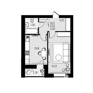 1-к квартира, строящийся дом, 44м2, 5/10 этаж
