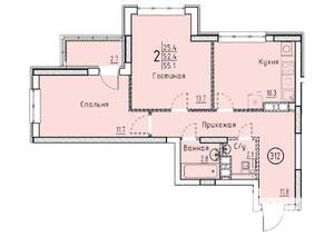 Студия квартира, вторичка, 55м2, 9/25 этаж