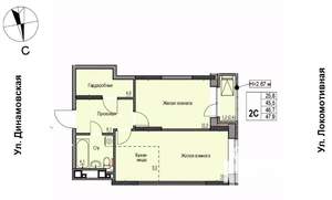 3-к квартира, строящийся дом, 47м2, 1/10 этаж