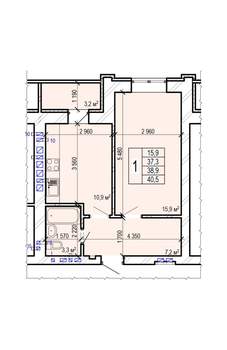 1-к квартира, вторичка, 41м2, 9/10 этаж